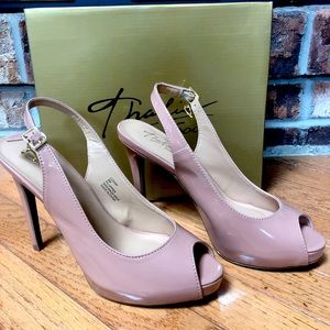 Sling back patent heels